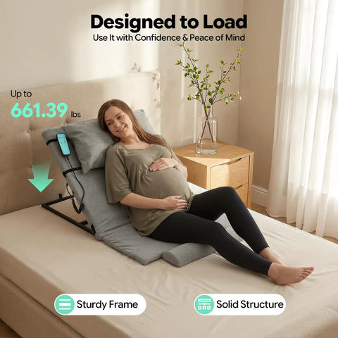 Heavy Duty Electric Lifting Backrest With Adjustable Angle For Hospital Beds Fits Pregnant Elderly And Disabled Users, grey fabric, supports up to 661 lbs.
