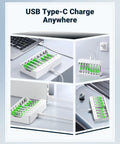 Beast 8 Bay Battery Charger for NiMH NiCD AA and AAA Batteries with USB C fast charging, showing independent slots and smart charge