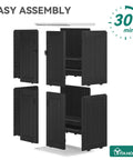 Exploded view of DIY Ready Outdoor Tall Storage Cabinet With Four Shelves Waterproof Resin Shed For Patio And Garden Lockable 30 Cu Ft Capacity All Weather Tool Organizer For Yard In Dark Gray showing assembly steps and parts layout.