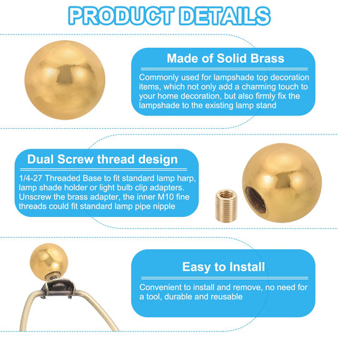 25mm Ball Finial Cap Knob Set In Nickel Color For Lamp Shade Decoration, Dual Thread Design With 1/4-27 And M10 Fits