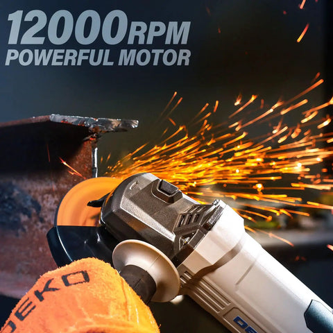 Four And A Half Inch Corded Angle Grinder With 7.5 Amp Motor Up To 12,000 RPM sparks during metal cutting