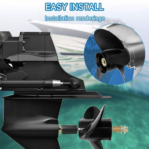 Flo Torq II Hub Kit Replacement For Mercury Outboard Motors 60 300 HP Compatible With Mercruiser Alpha One And Bravo One Drives 15 Spline Tooth Propeller Hub Adapter For Quick Install - installation rendering with close-up on water background