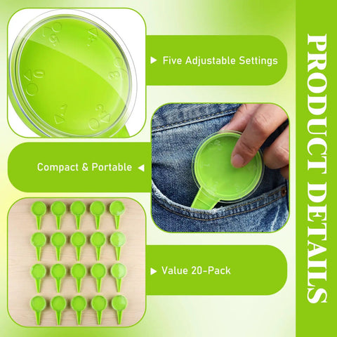 Mini Seed Spreader Handheld Seed Planter Tool 20 Pcs Kit With 5 Dial Settings, compact and portable, green plastic construction