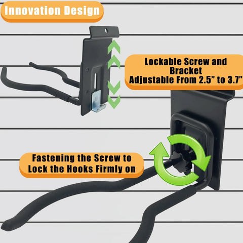 Adjustable Slatwall Weedeater And String Trimmer Hanger With Lockable Feature, 8 Inch Gear Rack For Garage Storage, Black Bracket