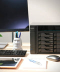Powerhouse 10 Bay Network Attached Storage with 2.1GHz Quad Core displayed on a modern desk setup