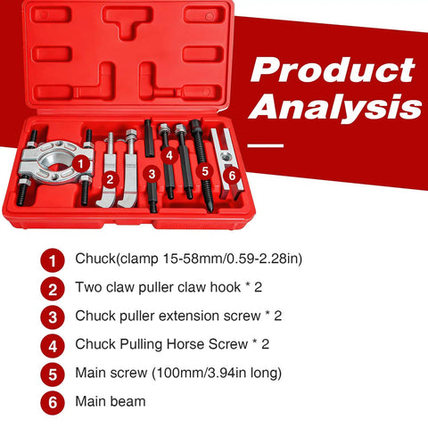 Heavy Duty Bearing Separator And Puller Kit 9 Piece Wheel Bearing Removal Tools Set with Portable ABS Case, Pro Grade Auto Shop Gear