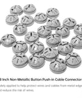 Thirty Five Pack Non Metallic Push In Cable Connectors For Three Eighths Through Half Inch Electrical Conduit Work Gray Plastic Bulk Wire Fittings For Knockouts. Close-up of 3/8 inch gray nylon cable connectors.