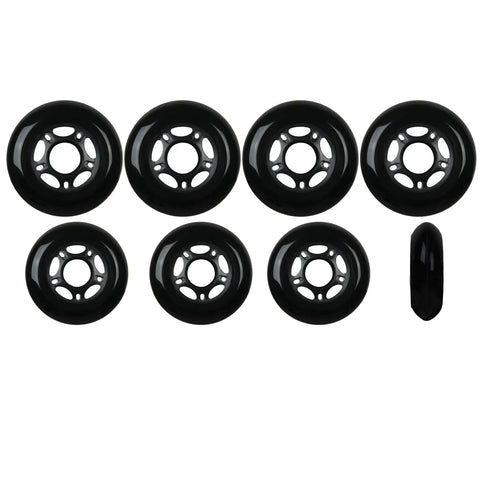 Outdoor Roller Hockey Wheel HiLo Set with Four 76mm and Four 80mm Wheels 82A Hardness for Tough Outdoor Play on Concrete or Asphalt