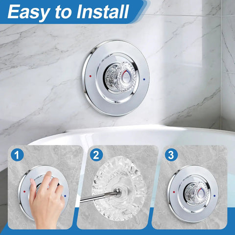 Shower Knob Replacement Kit For Chateau Trim, Fits 1225 Cartridge, installation process on bathroom wall with chrome finish.