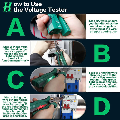 8-In-1 Wire Crimper Stripper With Voltage Tester And Dual Alarms, Heavy-Duty 12-250V AC DC Tester For Hot And Neutral Wires in use