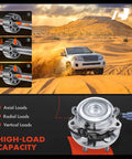 Front Wheel Bearing And Hub Assembly 2 Pack For Nissan Frontier 2005 To 2023, Pathfinder 2005 To 2012, Xterra 2005 To 2015, Suzuki Equator 2009 To 2012, 2WD With ABS, 6 Lug, Built Tough VKBA6871, shown with highlighted load directions and off-road vehicle in desert.