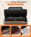 Powerful Home Vacuum Sealer with 95KPa strong vacuum, double seal for 2X freshness, built-in cutter, easy-lock handle, open view