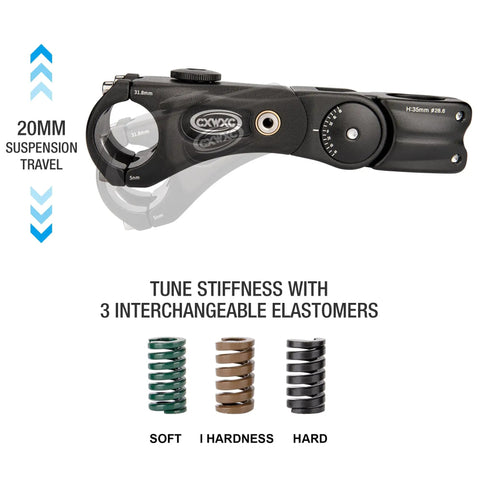 Suspension Bike Stem Riser 31.8mm Clamp with 20mm Travel and Adjustable Elastomers for Comfortable Rides