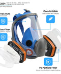 Full Face Reusable Respirator Mask With A1 Organic Vapor Filters And P2 Dust Filters for painting, woodworking, and construction.