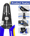 DIY Wire Stripper Tools Set 10 To 20 AWG Three Piece Set Manual Strippers With Flush Cutters And Cable Cutters showing functions