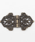 Antique Bronze Cabinet Hinges 24x54mm 2 Pack Decorative Wood Box Hinge With Hollow Flower Design lying flat, intricate details visible