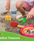 Children using Beefy Built To Last Garden Tool Set With Shovel Trowel Rake And Fork Real Metal Tools With Hardwood Handles in sand.