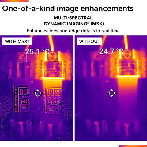 Ultra Clear Thermal Imaging Camera With MSX Detail Enhancement comparison image showing temperature differences.