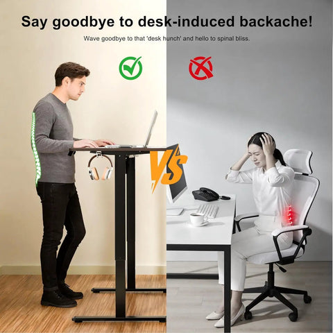 55 Inch By 24 Inches Electric Standing Desk, Height Adjustable Sit Stand Home Office Table With Smooth Motor Touch Controls, ergonomic use comparison