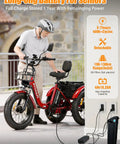 Beast Power Folding 3 Wheel Electric Trike For Adults With 1550W Peak Power 48V Fat Tire 20x4 Detachable Rear Basket Rear Differential Easy Fold Red For Daily City Rides, battery close-up
