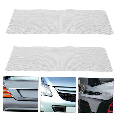 2 Pack Stainless Steel Mesh Repair Screen For Car Bumpers And Plastic Cracks Holes Quick Weld Patch Mesh displayed with car bumper examples