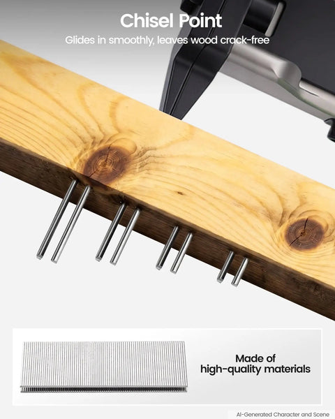 Built Tough No Fuss Heavy Duty Galvanized Narrow Crown Staples 18 Gauge One Quarter Inch Chisel Tip for Electric Or Pneumatic Stapler Guns on wood.