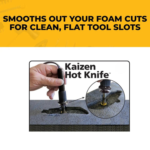 Hand using Kaizen Foam Hot Knife With Adjustable Heat Control, Pro Foam Finishing Tool For Smoothing The Bottom Of Foam Cutouts