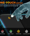 RGB Gaming Mouse Pad With 15W Wireless Charging Hella Large Non Slip Desk Pad For Gaming 10 Light Modes Premium Smooth Surface Oversized Mouse Mat For PC Office And Home Setup 31.5 By 11.8 Inches showing touch switch to change color