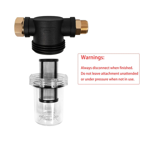 Inline Garden Hose Filter Set For Pressure Washer Inlet Water With 100 Mesh And 40 Mesh Screens, black T-joint, clear canister
