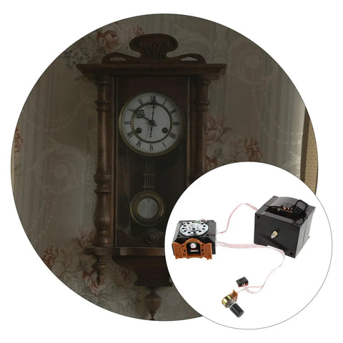 Quartz Clock Movement Repair Kit For Cuckoo Wall Clocks next to vintage clock, showing long shaft mechanism with hands.