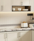 Kitchen cabinets with 10 Pack Brushed Nickel Cabinet Pulls 3-3/4 Inch Hole Center Square Bar Drawer Handles visible.