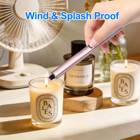 Chic Electric Candle Lighter Gift For Women, Perfect Stocking Stuffer And Holiday Present being used to light a candle.