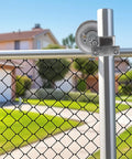 Five Inch Galvanized Steel Pipe Track Wheels For Chain Link Sliding Gates Durable Wheel Set Fits One Seven Eighths Inch And One Five Eighths Inch Gate Frames And Track Pipes With Single U Bolt Hardware Pack Of Four installed on chain link gate