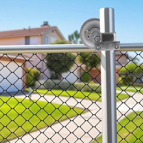 Sliding Gate Rollers 5 Inch Galvanized Steel Pipe Track Wheels For Chain Link Sliding Gates, installed on gate frame
