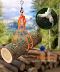 Timber Claw log grapple, orange four-claw lifting tongs with swivel gripping a log