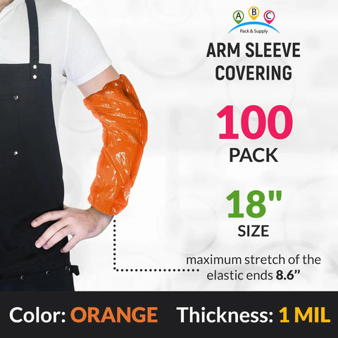 Orange 18 Inch Disposable Arm Sleeves Waterproof Polyethylene Covers With Elastic Ends For Food Processing Cleaning Packaging And Warehouse Use Pack Of 2000, 1 mil