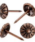 Killer Red Copper Upholstery Tacks With Classic Daisy Pattern For Furniture Restoration 100 Piece Pack heavy duty straight fasteners.