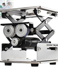 Smooth Electric Scissor Lift Table With Rockin 10kg Load And Snappy Height Adjust For Lab, Workshop Or Stage Gear Using Cool Rolling Sliding Base close-up of mechanism and platform.
