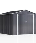 8x8 Ft Outdoor Metal Storage Shed With Lockable Doors updated frame structure for backyard, black heavy duty steel construction