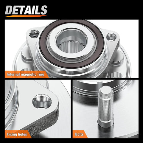 Close-up details of Beefy Front Or Rear Wheel Hub Bearing Assembly 5 Lug OEM 513288 with internal magnetic ring, fixing holes, bolts.