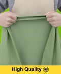 Person stretching sage green waterproof picnic table cover with elastic edge, showcasing quality material.