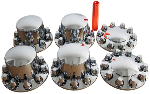 Chrome ABS Axle Cover Set For Semi Trucks Complete 2 Front 4 Rear With Hub Caps And 33mm Screw On Lug Nut Covers