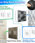 Instructions for two-way hanging of Wall Mount Acrylic Golf Ball Display Case With 3 Tiers Holds 12 Balls, with tape and screws.