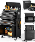Heavy Duty 10 Drawer Rolling Tool Chest With Wheels, Lockable 2-in-1 Tool Box And Cart, black steel, open drawers