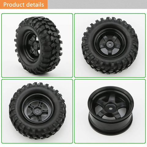4x 1:10 RC Off Road Wheel Tires Set With 5 Spoke Rim 12mm Hex Drive 96mm Outer Diameter 38mm Width Fits 1/10 And 1/12 Rock Crawlers Trailers Buggies