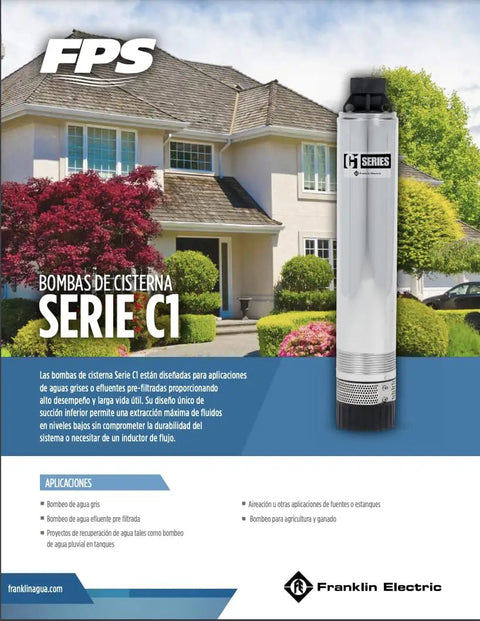 C1 Series Submersible Pump handles 10 Gpm flows smoothly, designed for grey water drainage and home use, prominently displayed outside a house.