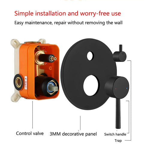 UMJIGF Shower System with Tub Spout, Black Shower Faucet Set 8 Inch Brass Shower combo set wall mounted control valve and panel.