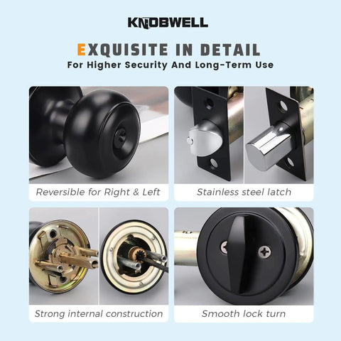 3 Pack Keyed Alike Entry Door Knobs And Single Cylinder Deadbolt Lock Set for Exterior Front Doors Matte Black Finish details