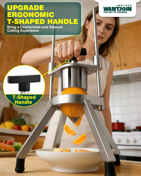 Woman using Commercial Lemon Wedger With Dual 4 And 8 Wedge Blades, 3 Second Fast Cut, V Shaped Stainless Steel Blade in kitchen