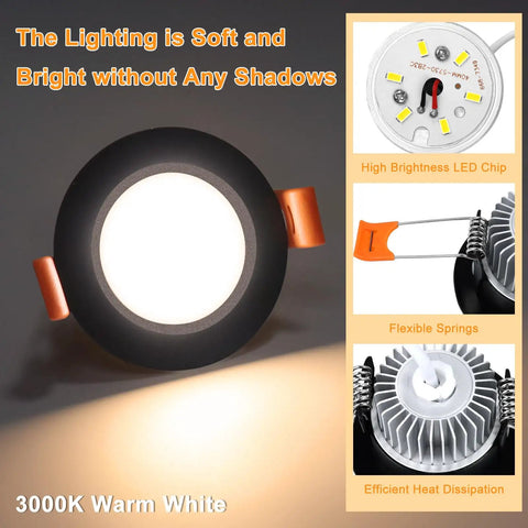 2 Inch LED Recessed Lights 3W Dimmable Downlights 3000K Warm White CRI80 Energy Saver Replace 35W Halogen, Easy Install View